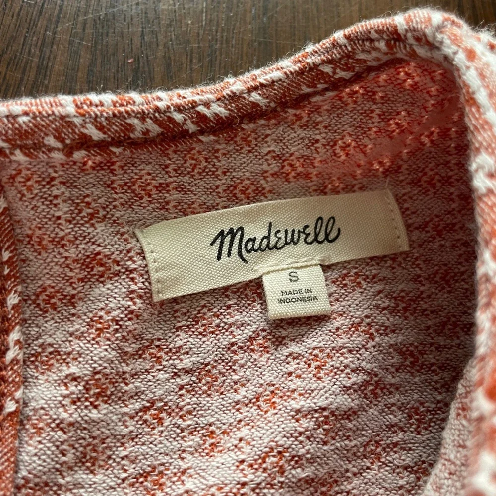 Madewell Puff Sleeve Top Womens Small Orange Geometric Knit Blouse Boho